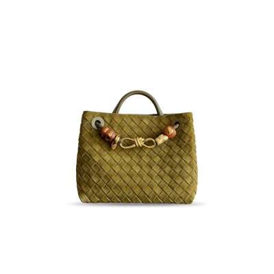 BOTTEGA VENETA ANDIAMO SMALL SUEDE TOTE SUEDE OLIVE OIL GREEN BAG 743568 (25*22*10.5cm)